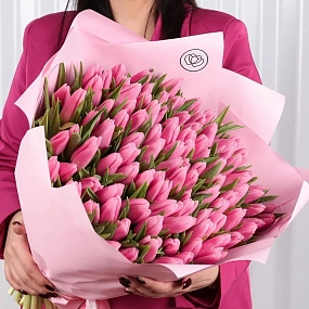 Букет из 101 розового тюльпана 40 см