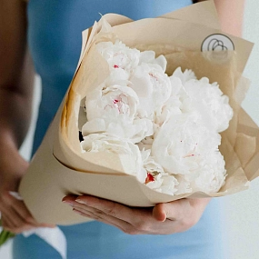 Букет из 9 нежно-розовых пионов Standart Plus в кремовой пленке