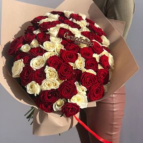 Шикарный букет из высокой розы 75шт